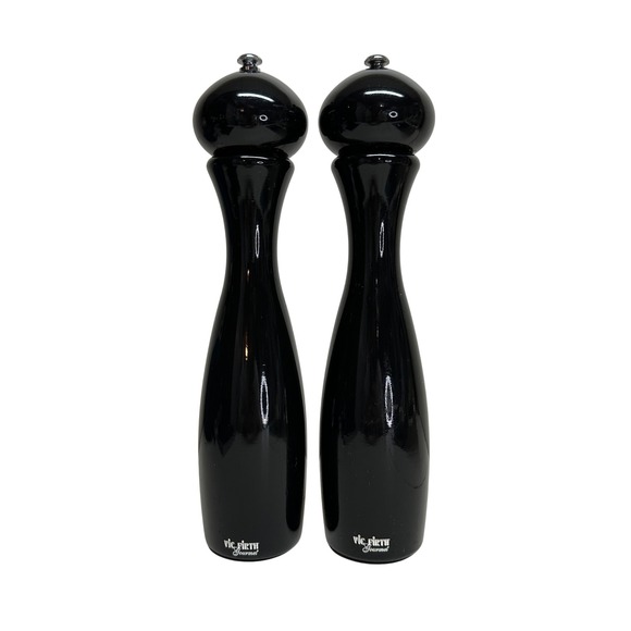 RARE Vic Firth Gourmet Glossy Black Wood Salt Pepper Grinder Mill Set Vintage - Picture 1 of 8